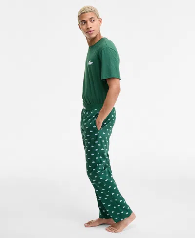 Lacoste Logo Print Cotton Pajama Pants In Green