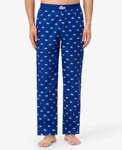 Lacoste Logo Print Cotton Pajama Pants In Blue