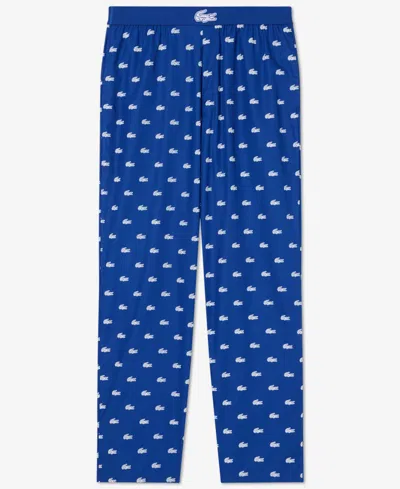 Lacoste Logo Print Cotton Pajama Pants In Blue