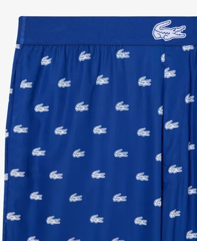 Lacoste Logo Print Cotton Pajama Pants In Blue