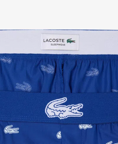 Lacoste Logo Print Cotton Pajama Pants In Blue