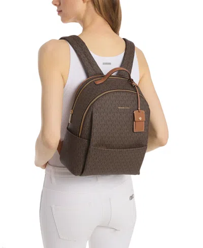 Michael Kors Sable Large Printed Signature Logo Backpack In Brown