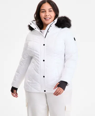Michael Kors Michael  Plus Size Faux-fur-trim Hooded Puffer Coat, Exclusively At Macy's In White