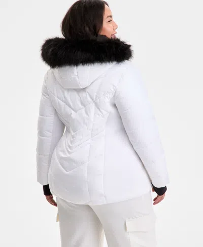 Michael Kors Michael  Plus Size Faux-fur-trim Hooded Puffer Coat, Exclusively At Macy's In White