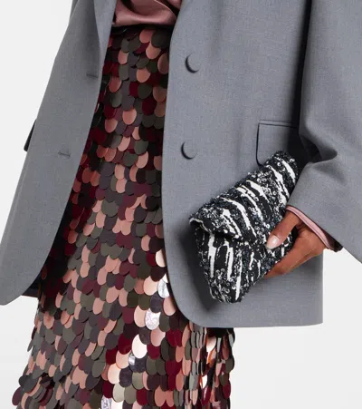 Dries Van Noten Two-tone Pleated Jacquard Clutch With Sequin Detail In Black