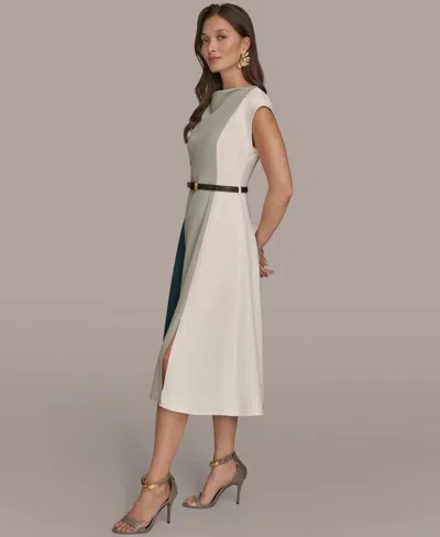Donna Karan Color Block A Line Dress In Gray