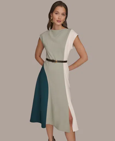 Donna Karan Color Block A Line Dress In Gray