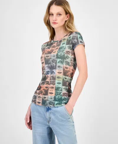 Guess Women's Embellished Lips T-shirt In Blue