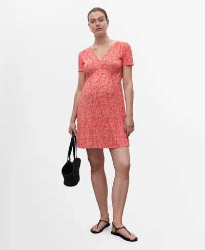 Mango V Neck Mini Tea Dress In Red