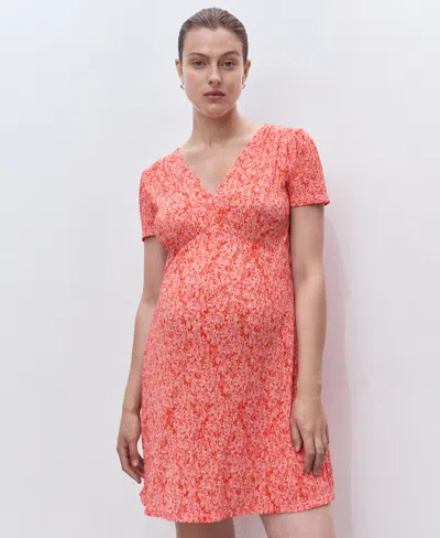 Mango V Neck Mini Tea Dress In Red