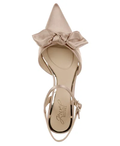 Jewel Badgley Mischka Ember Ankle Strap Pointed Toe Kitten Heel Pump In Neutral