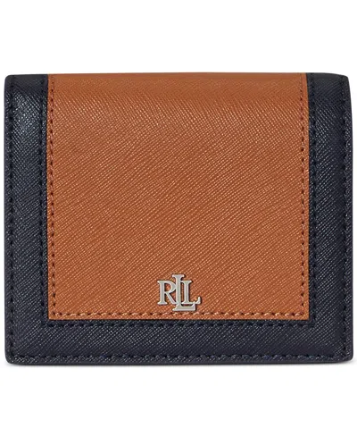 Ralph Lauren Crosshatch Leather Two-tone Compact Wallet In Black