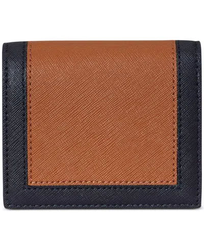 Ralph Lauren Crosshatch Leather Two-tone Compact Wallet In Black