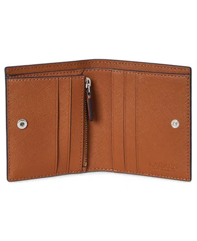 Ralph Lauren Crosshatch Leather Two-tone Compact Wallet In Black