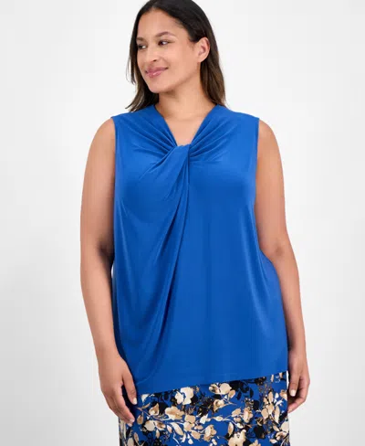 Kasper Plus Size Sleeveless Knot-neck Top In Blue