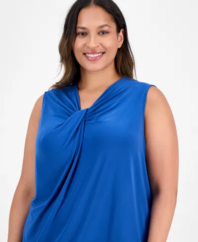 Kasper Plus Size Sleeveless Knot-neck Top In Blue