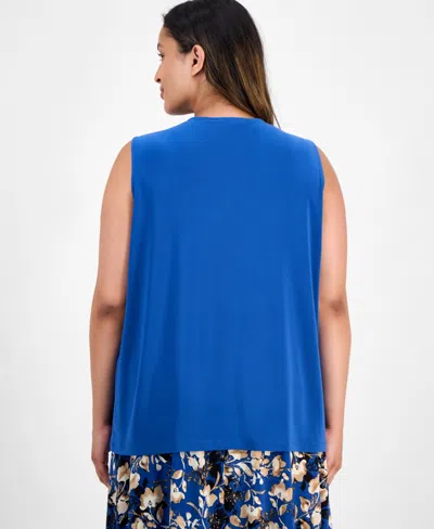 Kasper Plus Size Sleeveless Knot-neck Top In Blue