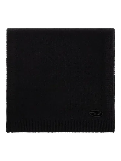 Diesel Logo-plaque Wool Scarf In Black
