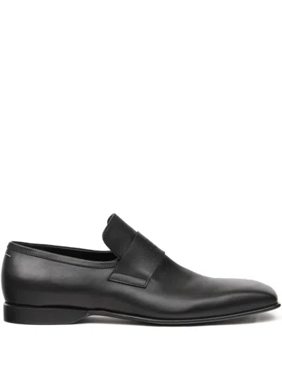 Mm6 Maison Margiela Refined Black Leather Loafers With Embossed Strap Detail In White