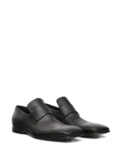 Mm6 Maison Margiela Refined Black Leather Loafers With Embossed Strap Detail In White