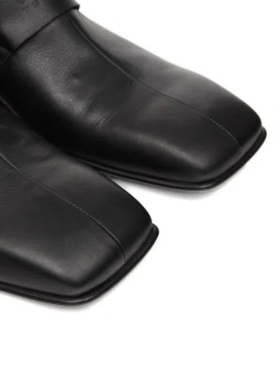 Mm6 Maison Margiela Refined Black Leather Loafers With Embossed Strap Detail In White