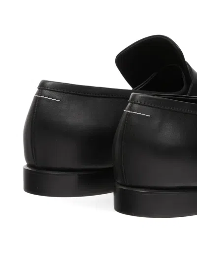 Mm6 Maison Margiela Refined Black Leather Loafers With Embossed Strap Detail In White