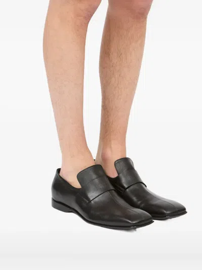 Mm6 Maison Margiela Refined Black Leather Loafers With Embossed Strap Detail In White