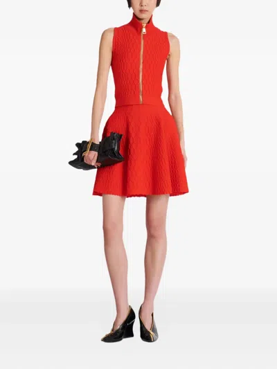 Balmain Flared Crocodile-knit Skirt In Orange