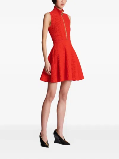 Balmain Flared Crocodile-knit Skirt In Orange