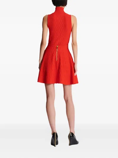 Balmain Flared Crocodile-knit Skirt In Orange