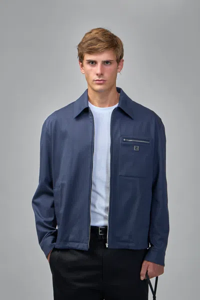 Fendi Men Cotton Jacket With Ff Detail In Blue