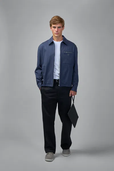 Fendi Men Cotton Jacket With Ff Detail In Blue