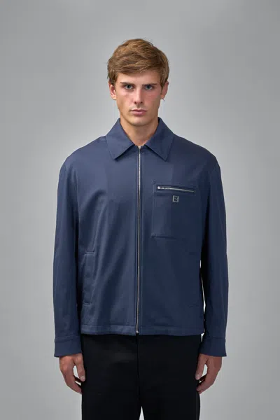 Fendi Men Cotton Jacket With Ff Detail In Blue