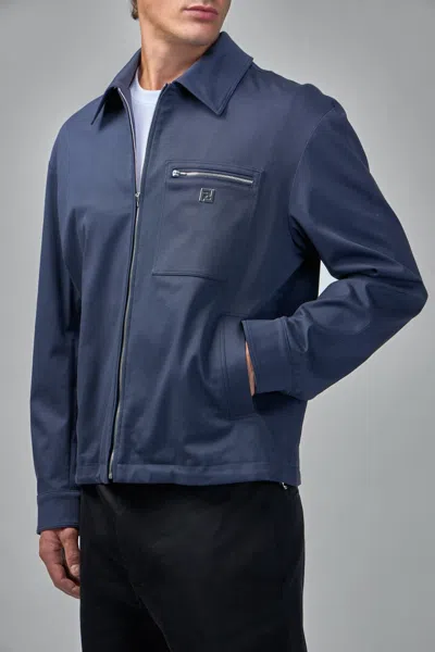 Fendi Men Cotton Jacket With Ff Detail In Blue