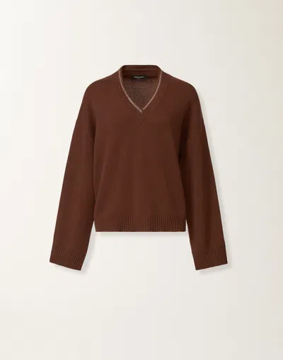 Fabiana Filippi Wool Silk Cashmere Blend V Neck Sweater In Brown
