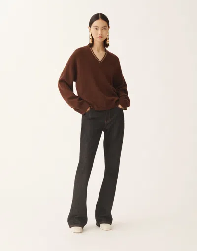 Fabiana Filippi Wool Silk Cashmere Blend V Neck Sweater In Brown