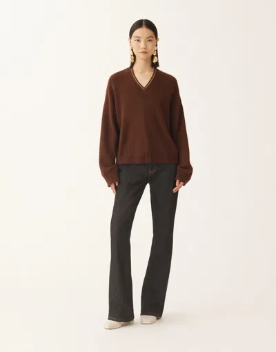 Fabiana Filippi Wool Silk Cashmere Blend V Neck Sweater In Brown