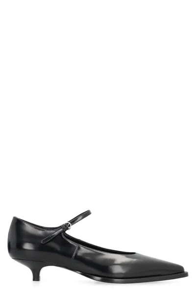 Miu Miu 35 Mary-jane Pumps In Brushed Leather In Black