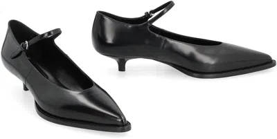 Miu Miu 35 Mary-jane Pumps In Brushed Leather In Black