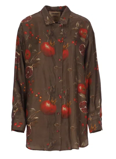 Uma Wang Pomegranate-print Asymmetrical-buttoned Top In Brown