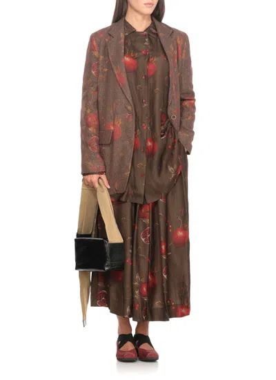 Uma Wang Pomegranate-print Asymmetrical-buttoned Top In Brown