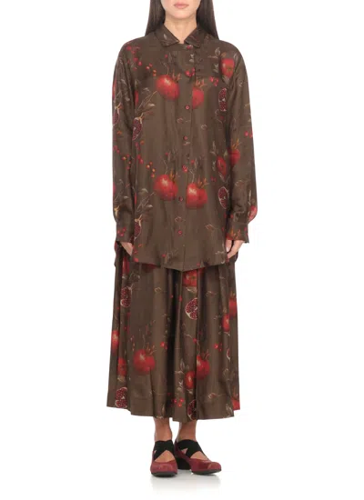 Uma Wang Pomegranate-print Asymmetrical-buttoned Top In Brown