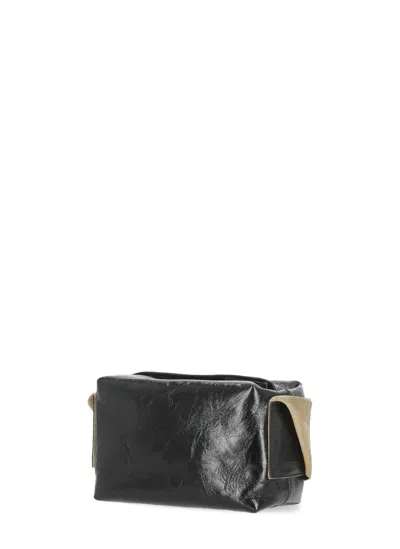 Uma Wang Textured Leather Shoulder Bag With Adjustable Strap In Black