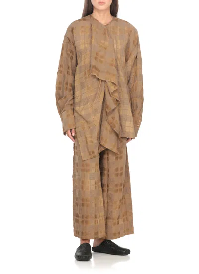 Uma Wang Draped Front Long Sleeve Wool Blend Top In Gold