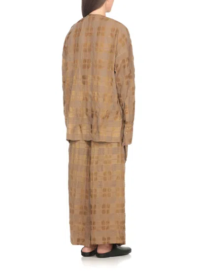 Uma Wang Draped Front Long Sleeve Wool Blend Top In Gold