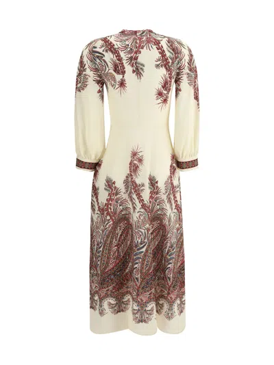 Etro Sable Midi Dress With Floral Paisley Print In Nude