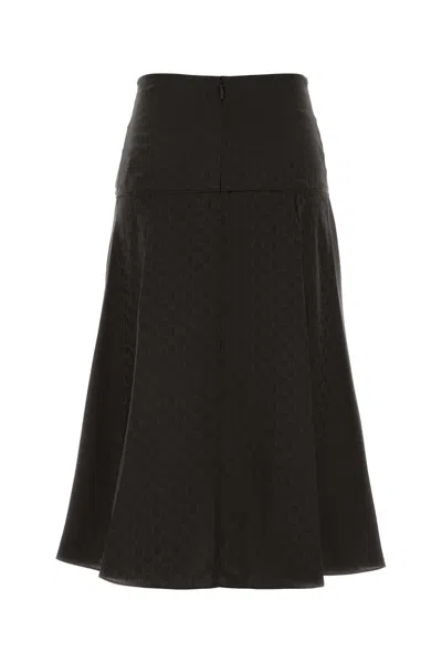 Fendi Women Midi Ff Jacquard Silk Skirt In Black
