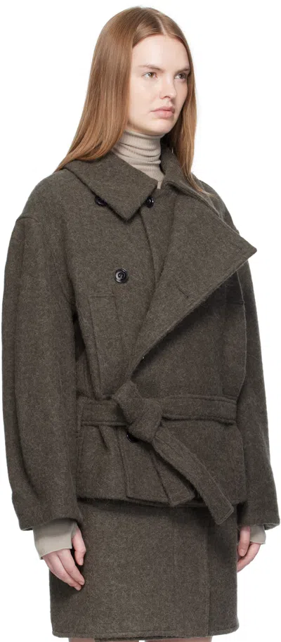 Lemaire Khaki Short Asymmetrical Bathrobe Coat In Burgundy