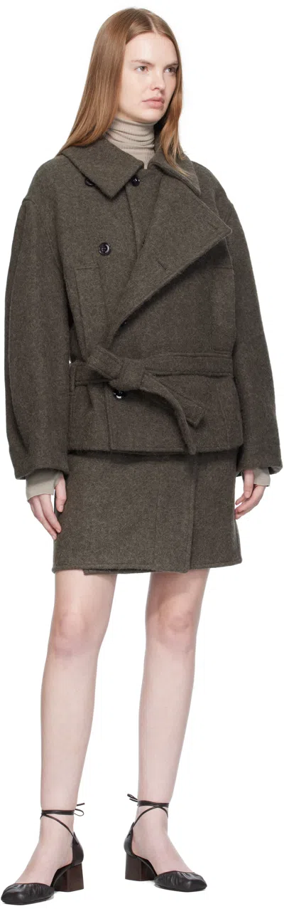 Lemaire Khaki Short Asymmetrical Bathrobe Coat In Burgundy