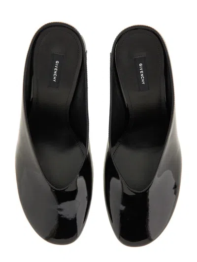 Givenchy Glossy Finish Curved Heel Pointed Toe Mules In Black